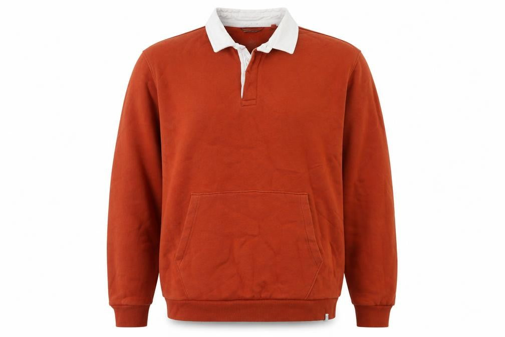 Front view of Next men’s brown collared henley sweatshirt xl fleece cotton blend