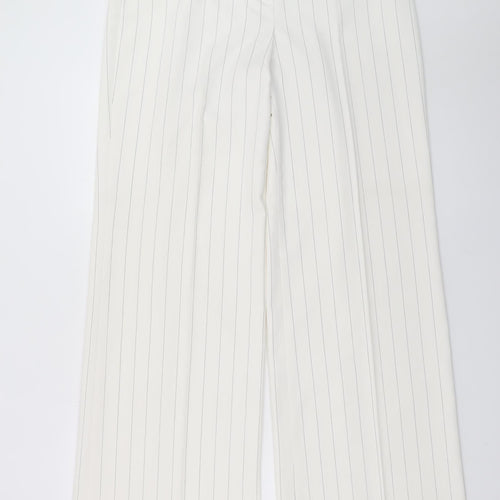 Next Women’s Ivory Pinstripe Wide-Leg Trousers Size 14 Regular