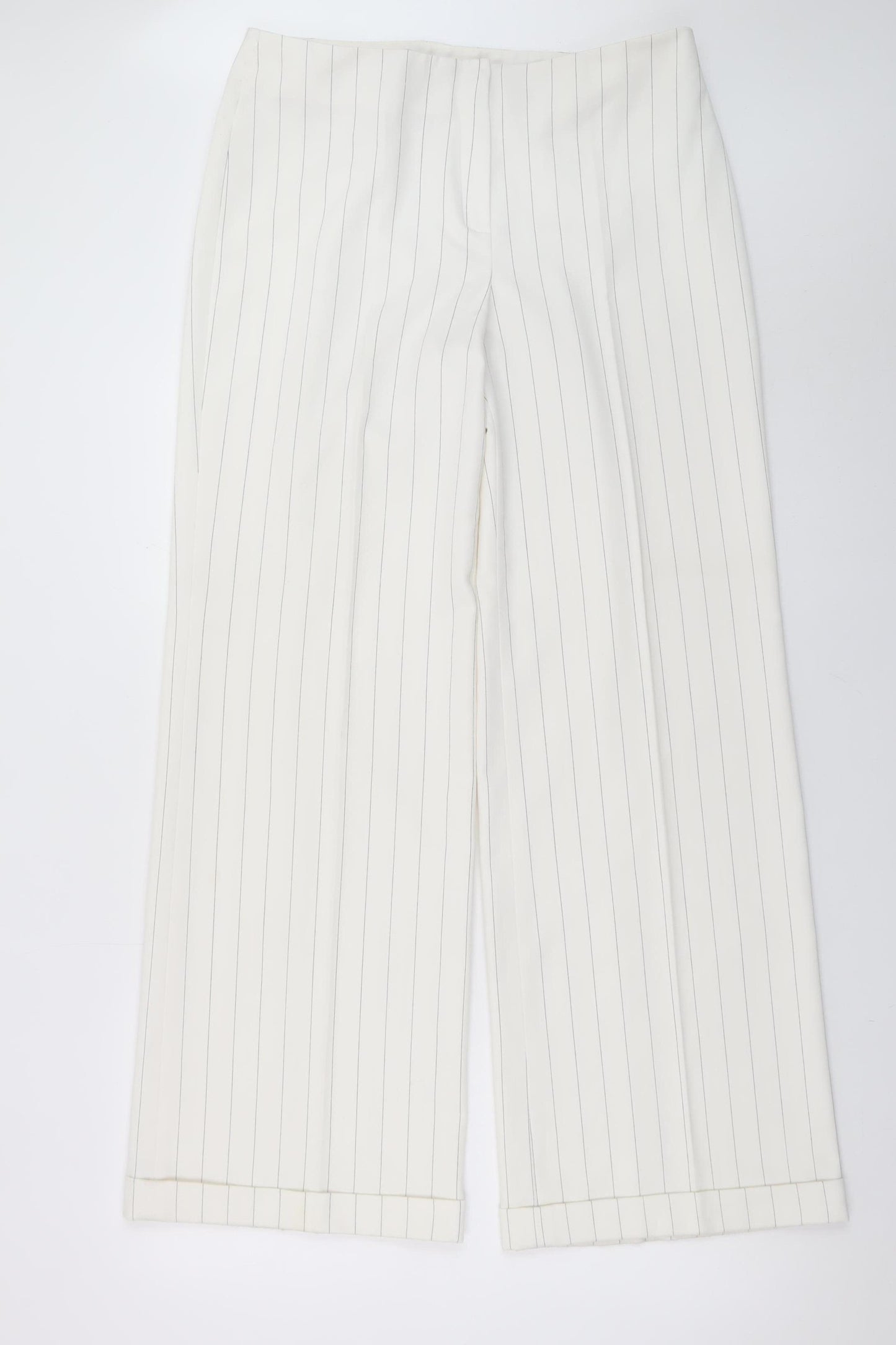 Next Women’s Ivory Pinstripe Wide-Leg Trousers Size 14 Regular