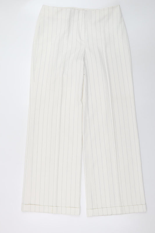 Next Women’s Ivory Pinstripe Wide-Leg Trousers Size 14 Regular