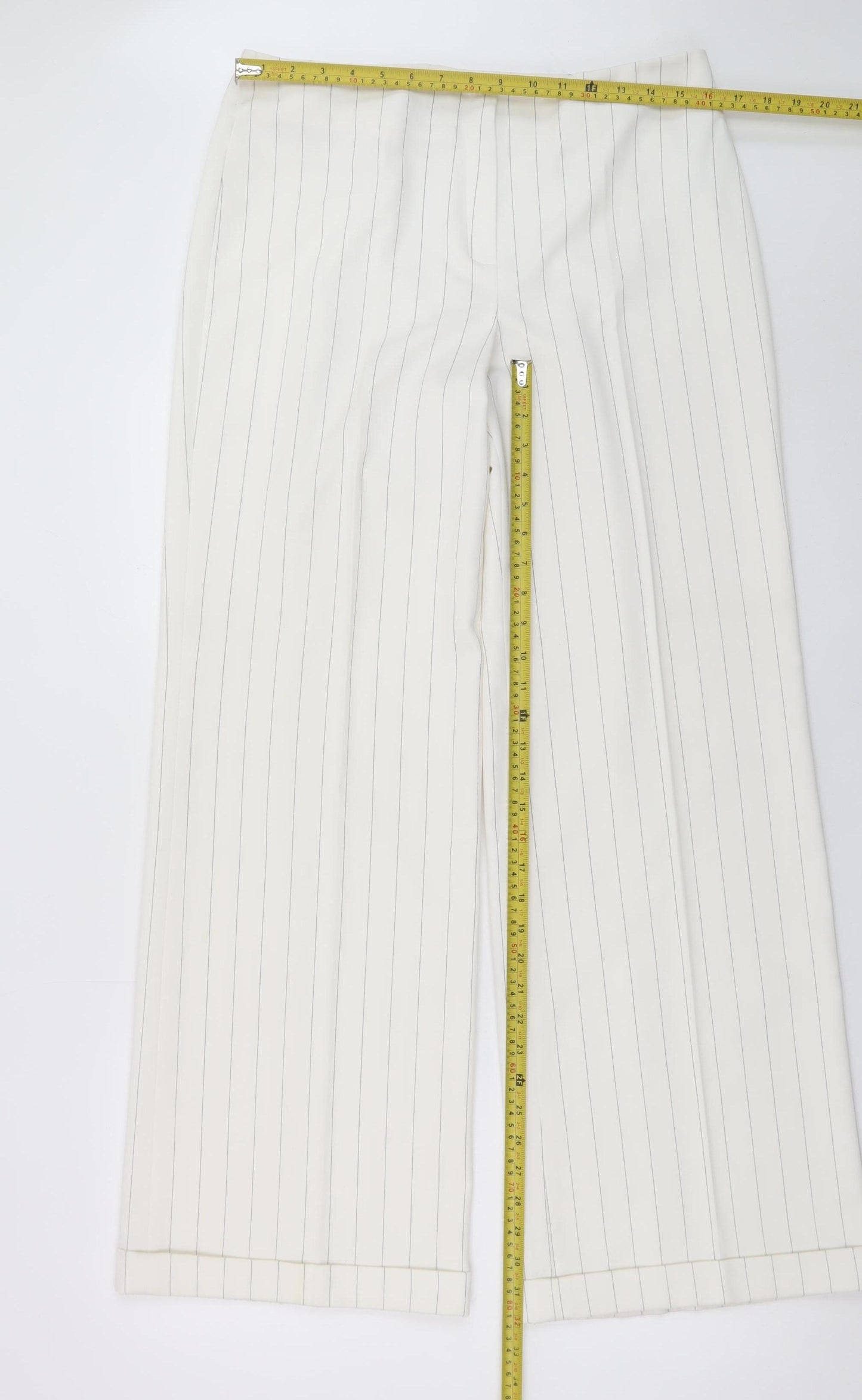 Next Women’s Ivory Pinstripe Wide-Leg Trousers Size 14 Regular