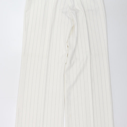 Next Women’s Ivory Pinstripe Wide-Leg Trousers Size 14 Regular