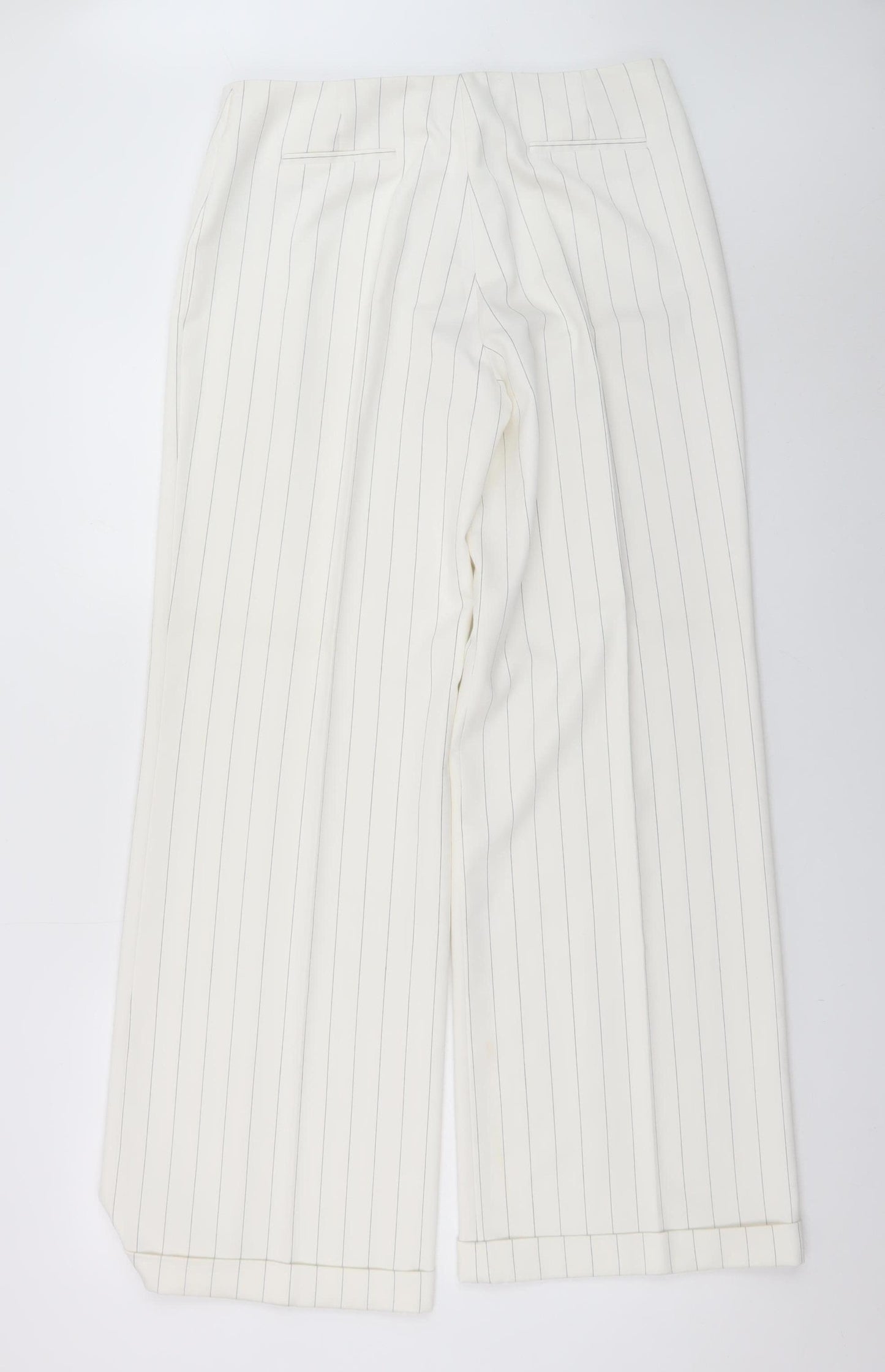 Next Women’s Ivory Pinstripe Wide-Leg Trousers Size 14 Regular