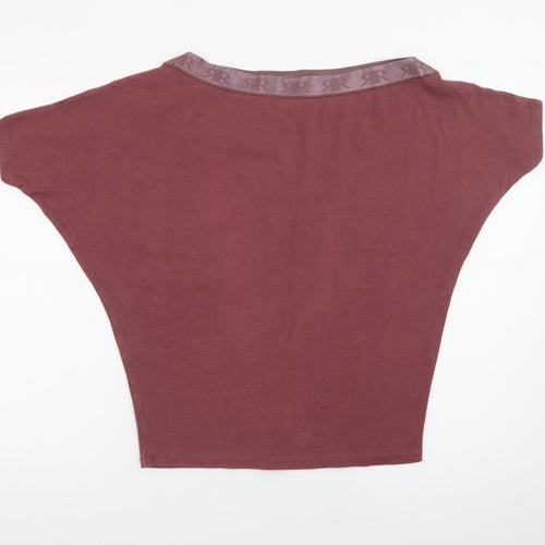 River Island Women Brown Size 8 Boat Neck Jersey T-Shirt