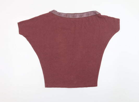 River Island Women Brown Size 8 Boat Neck Jersey T-Shirt