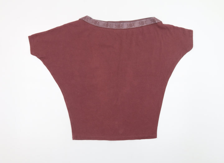 River Island Women Brown Size 8 Boat Neck Jersey T-Shirt