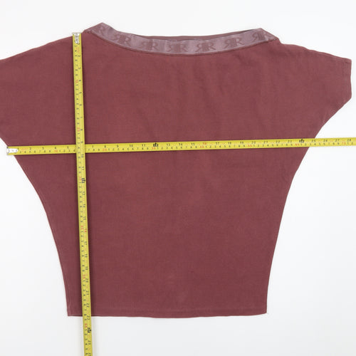 River Island Women Brown Size 8 Boat Neck Jersey T-Shirt