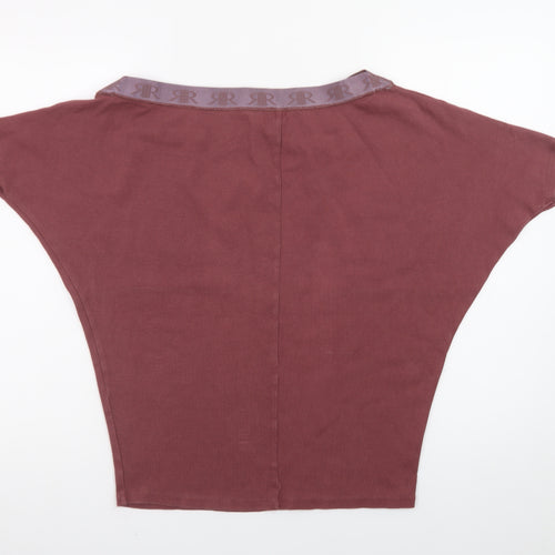 River Island Women Brown Size 8 Boat Neck Jersey T-Shirt