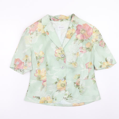 Basler Women's Green Floral Blazer Size 12 Short Sleeve Classic Style