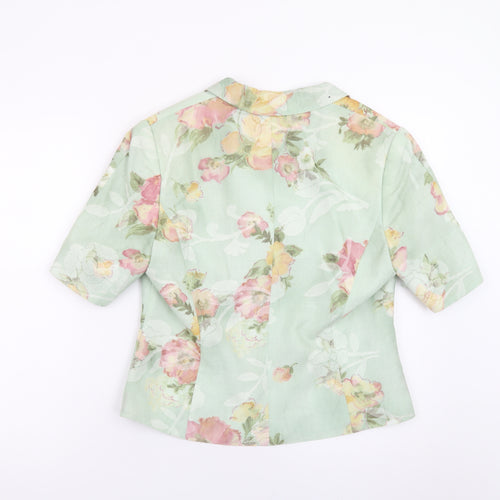 Basler Women's Green Floral Blazer Size 12 Short Sleeve Classic Style