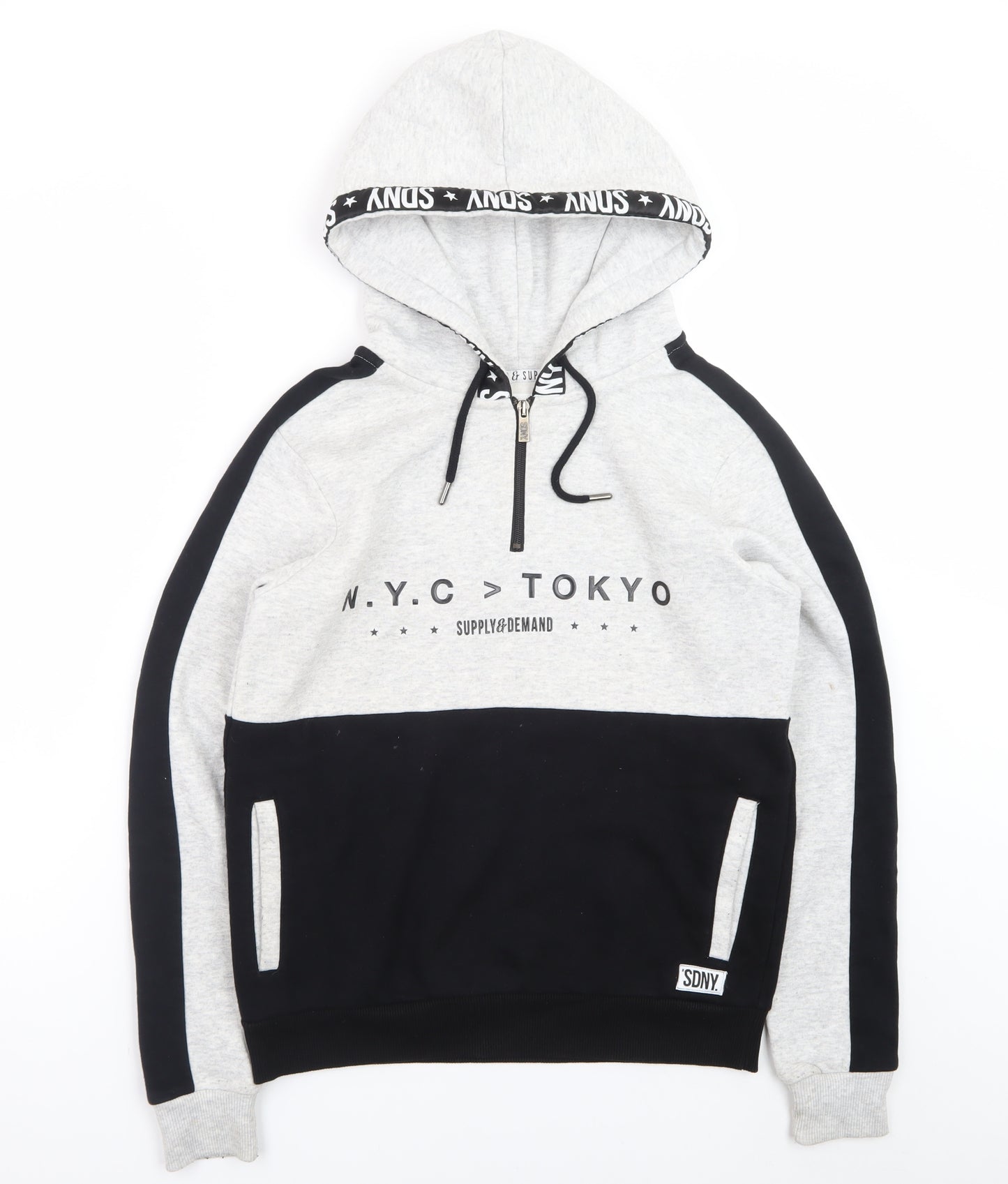 Supply & Demand Men’s Grey Black Half Zip Hoodie Size 10 Graphic Print