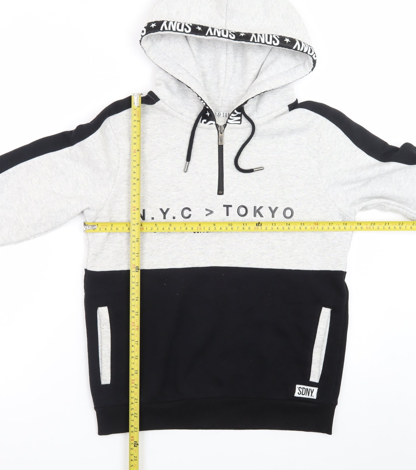 Supply & Demand Men’s Grey Black Half Zip Hoodie Size 10 Graphic Print