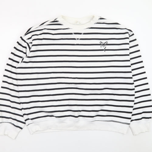 H&M Women’s Black White Striped Cotton Blend Pullover Sweatshirt Size L