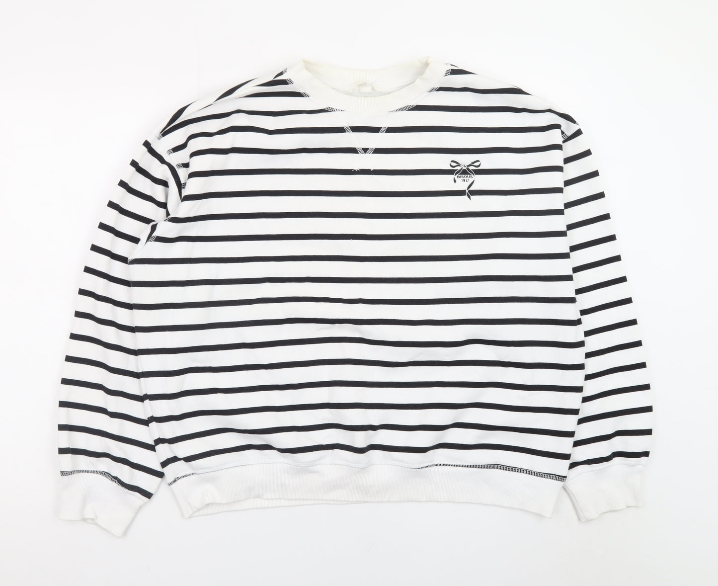 H&M Women’s Black White Striped Cotton Blend Pullover Sweatshirt Size L