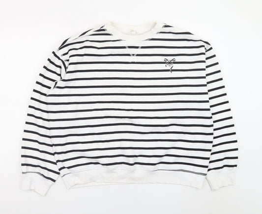 H&M Women’s Black White Striped Cotton Blend Pullover Sweatshirt Size L