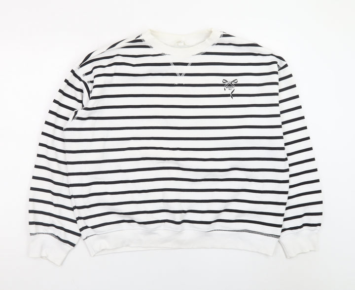 H&M Women’s Black White Striped Cotton Blend Pullover Sweatshirt Size L