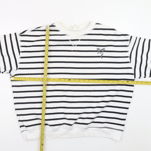 H&M Women’s Black White Striped Cotton Blend Pullover Sweatshirt Size L