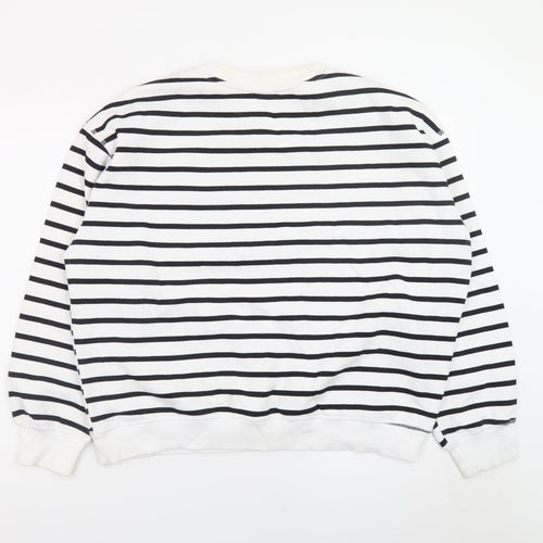 H&M Women’s Black White Striped Cotton Blend Pullover Sweatshirt Size L