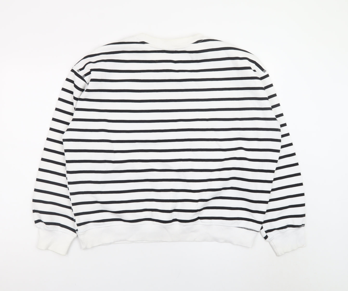 H&M Women’s Black White Striped Cotton Blend Pullover Sweatshirt Size L
