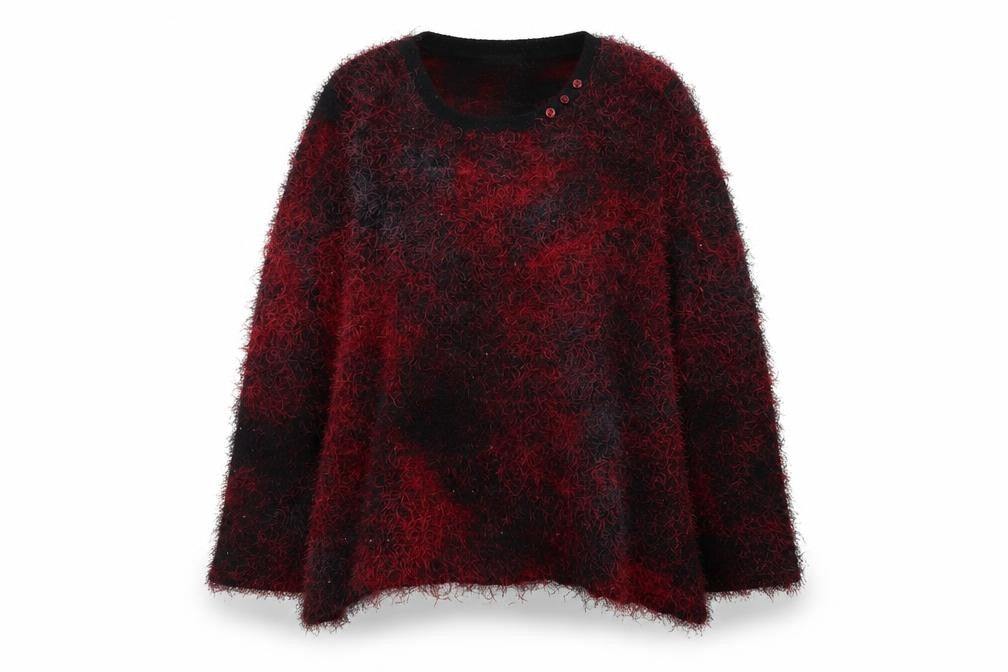 Front view of Touch Collection Women's Red Fuzzy Knit jumper, size 18
