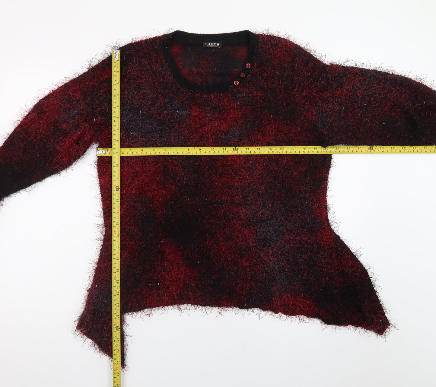 Touch Collection Women's Red Fuzzy Knit Pullover Jumper Size 18