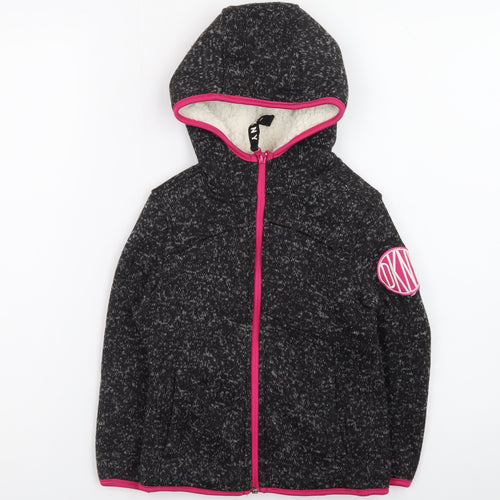 DKNY Girls Black Full Zip Hoodie 5-6 Years Fleece Lined Casual Sweatshirt