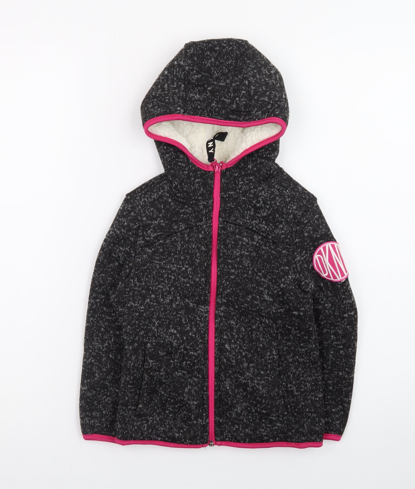 DKNY Girls Black Full Zip Hoodie 5-6 Years Fleece Lined Casual Sweatshirt