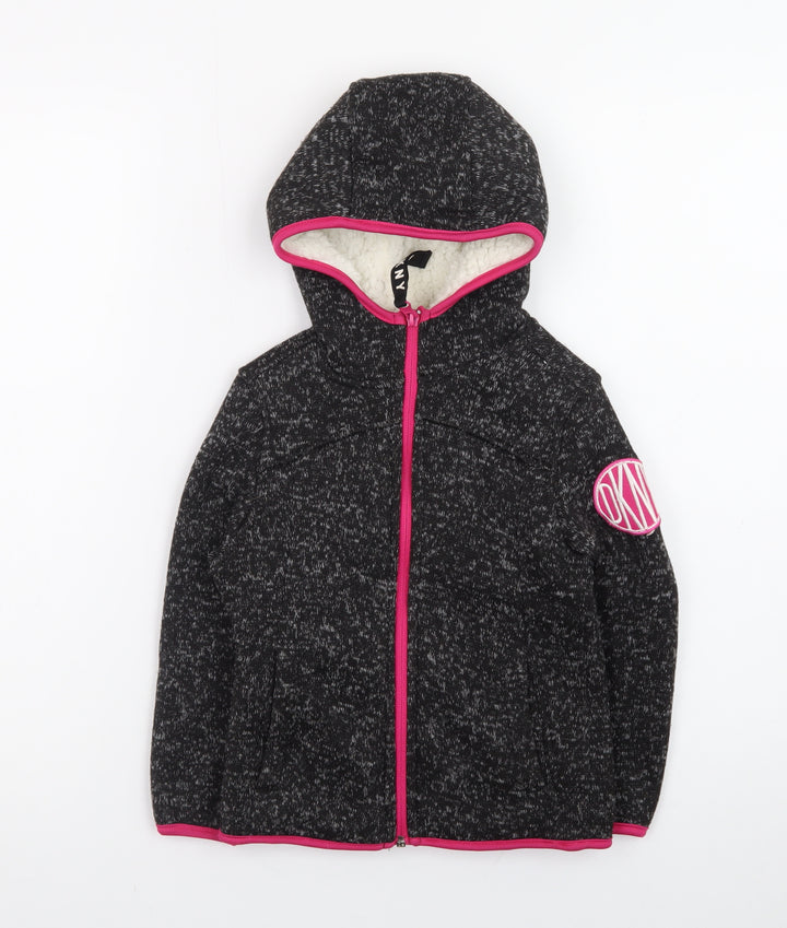 DKNY Girls Black Full Zip Hoodie 5-6 Years Fleece Lined Casual Sweatshirt
