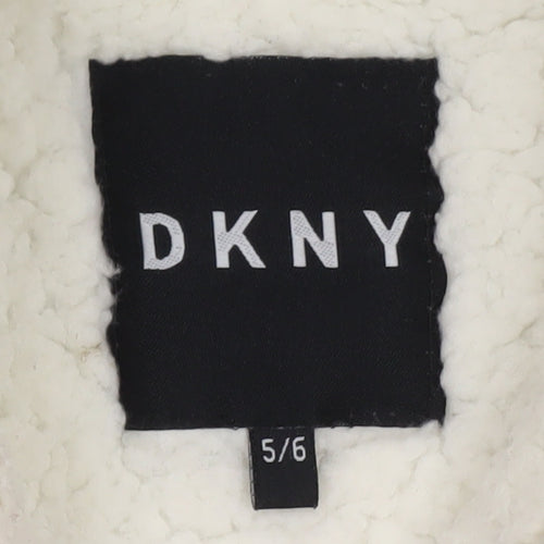 DKNY Girls Black Full Zip Hoodie 5-6 Years Fleece Lined Casual Sweatshirt