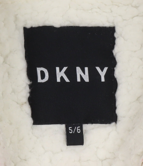 DKNY Girls Black Full Zip Hoodie 5-6 Years Fleece Lined Casual Sweatshirt