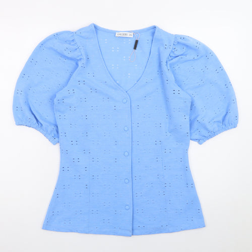 Gallery Women Blue Button-Up Puff Sleeve Blouse UK 10