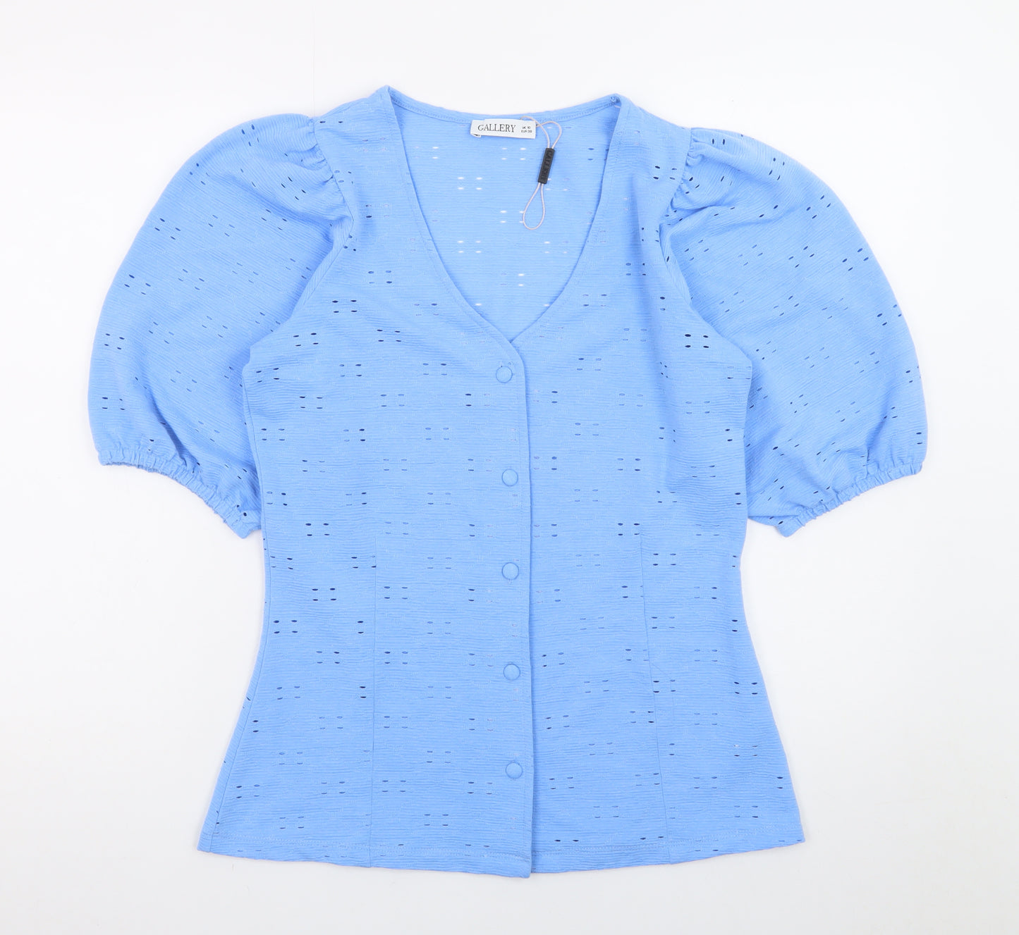 Gallery Women Blue Button-Up Puff Sleeve Blouse UK 10