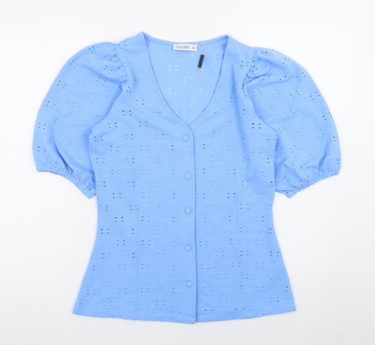 Gallery Women Blue Button-Up Puff Sleeve Blouse UK 10
