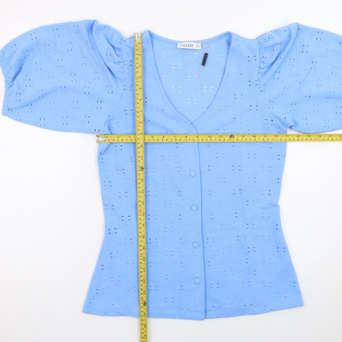 Gallery Women Blue Button-Up Puff Sleeve Blouse UK 10