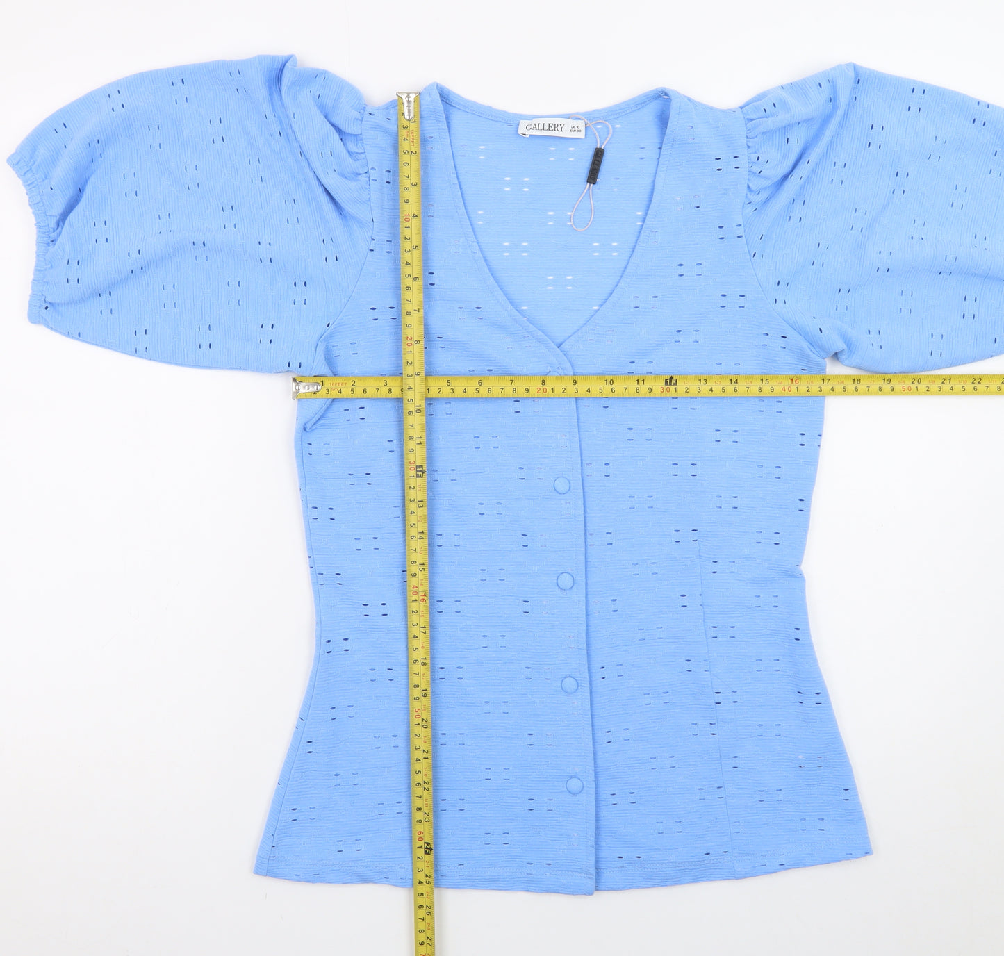 Gallery Women Blue Button-Up Puff Sleeve Blouse UK 10