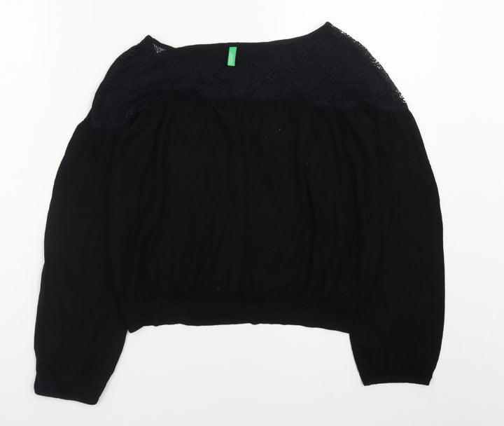 United Colors of Benetton Women's Black Lace Tunic Blouse XS