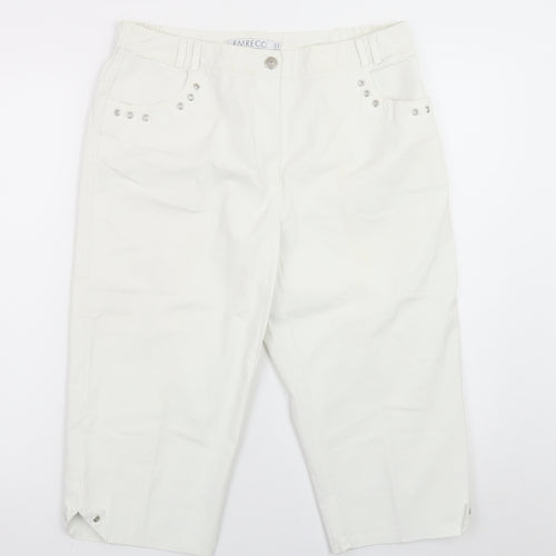 Emreco Women's White Capri Jeans UK 12 Regular Stretch Denim