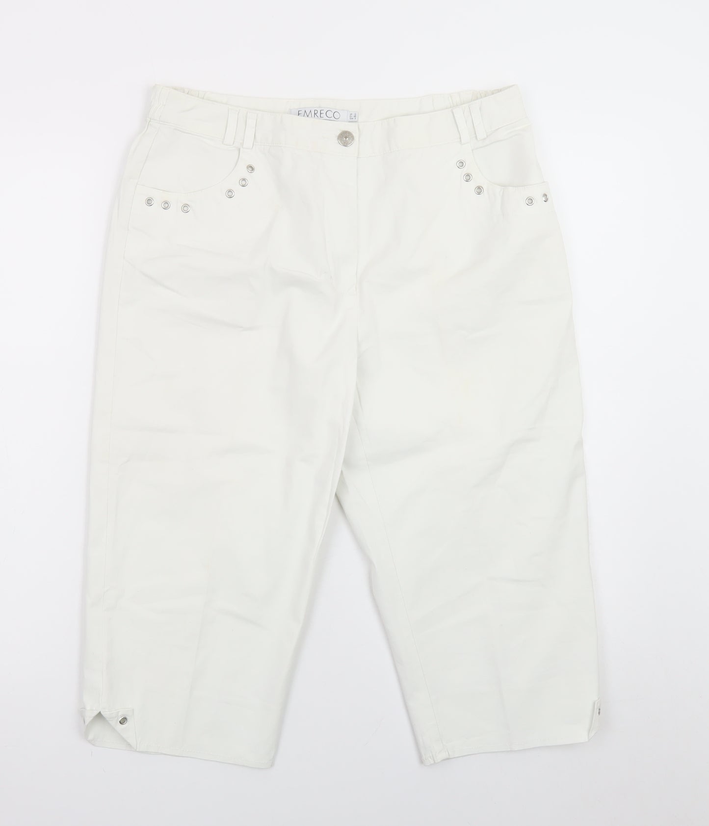 Emreco Women's White Capri Jeans UK 12 Regular Stretch Denim