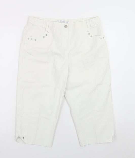 Emreco Women's White Capri Jeans UK 12 Regular Stretch Denim