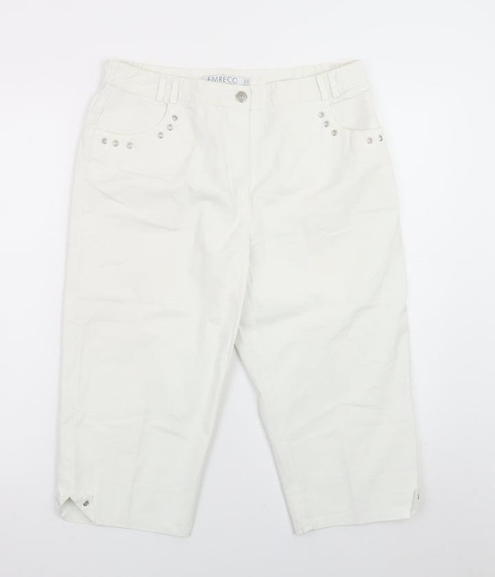 Emreco Women's White Capri Jeans UK 12 Regular Stretch Denim