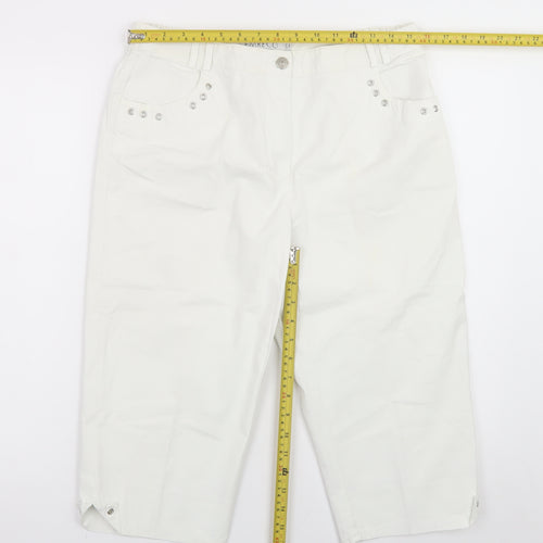 Emreco Women's White Capri Jeans UK 12 Regular Stretch Denim