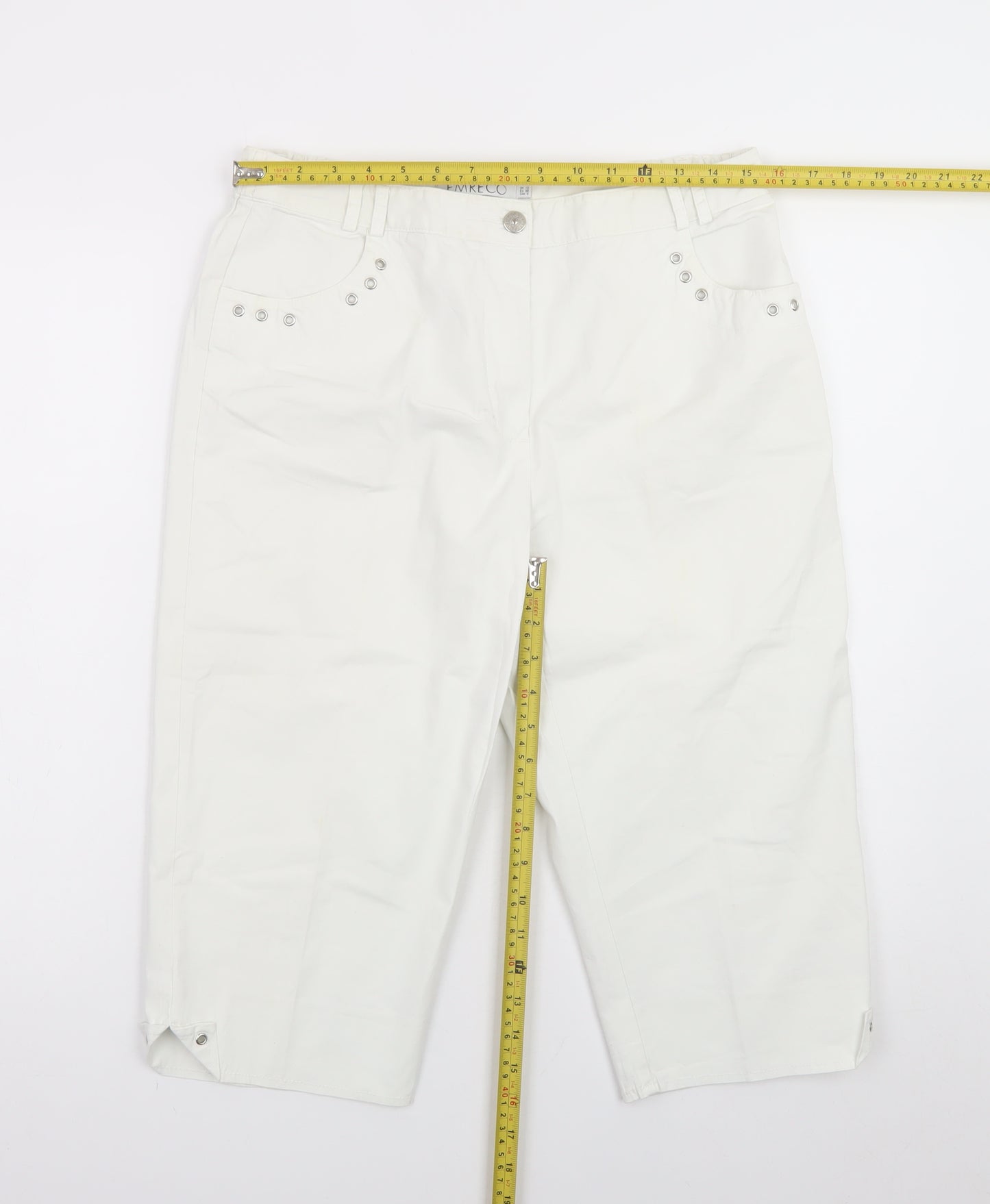 Emreco Women's White Capri Jeans UK 12 Regular Stretch Denim
