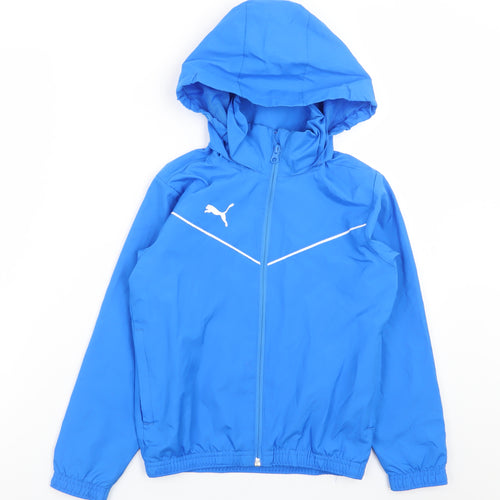 Puma Boys Blue Hooded Windbreaker Jacket 7-8 Years Lightweight Zip Up