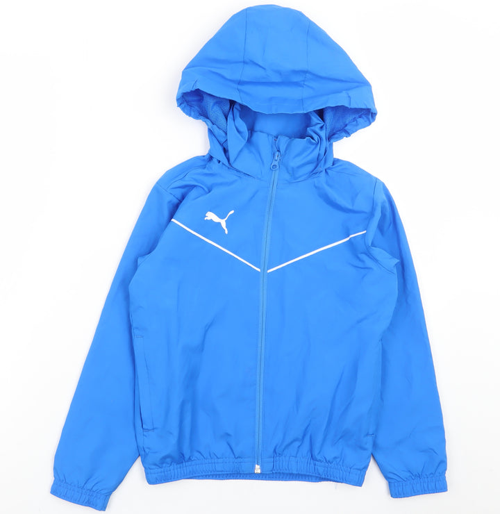 Puma Boys Blue Hooded Windbreaker Jacket 7-8 Years Lightweight Zip Up