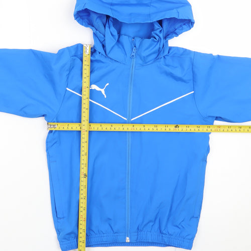 Puma Boys Blue Hooded Windbreaker Jacket 7-8 Years Lightweight Zip Up