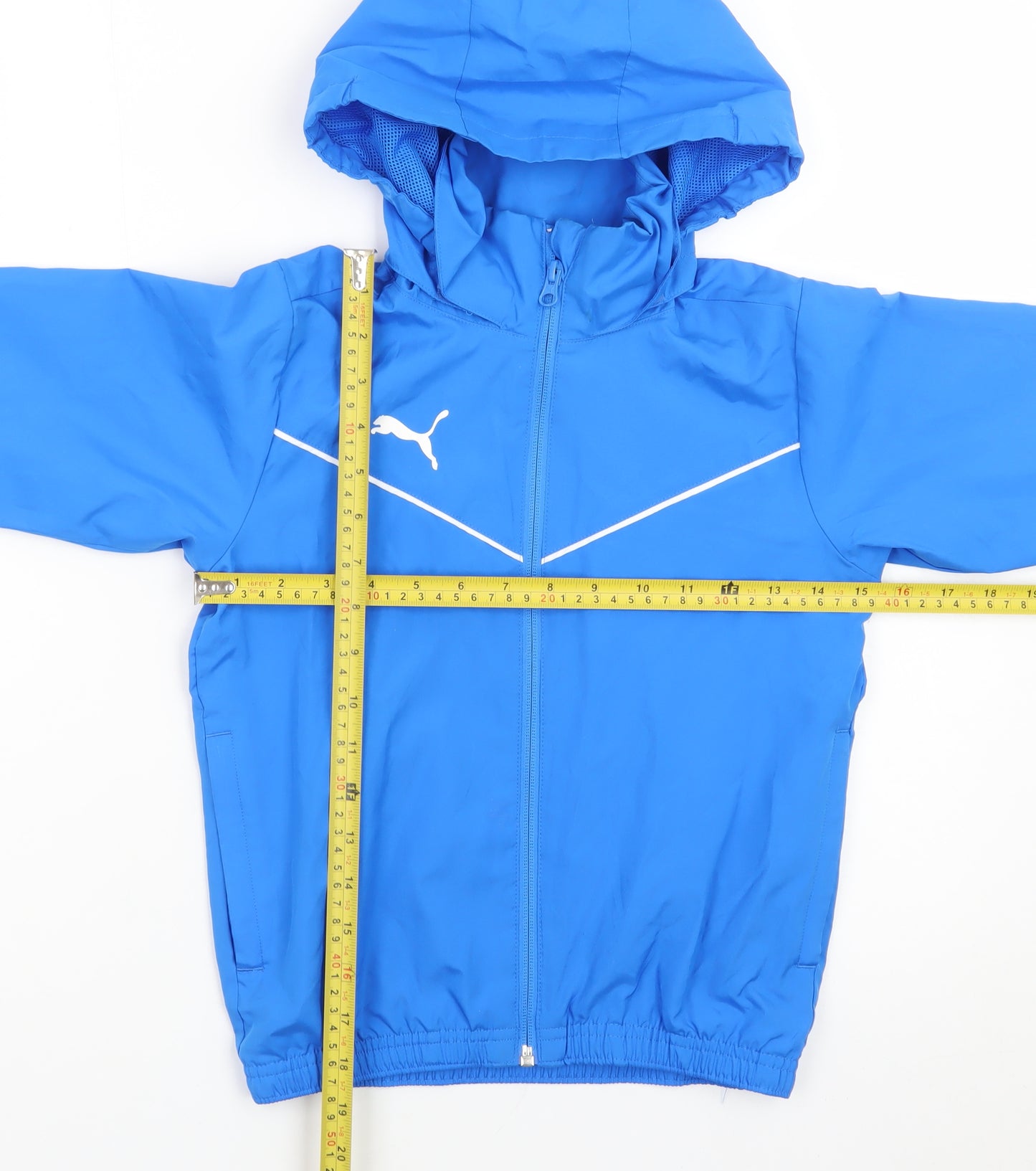 Puma Boys Blue Hooded Windbreaker Jacket 7-8 Years Lightweight Zip Up