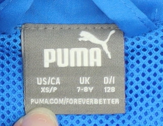 Puma Boys Blue Hooded Windbreaker Jacket 7-8 Years Lightweight Zip Up