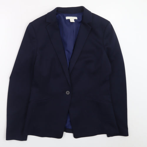 H&M Women's Blue Regular Fit Single-Breasted Blazer Size 12
