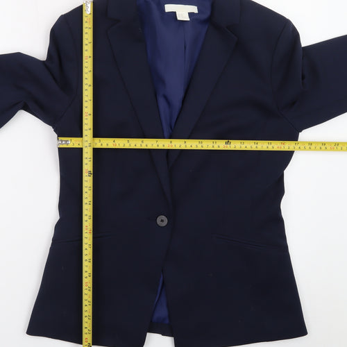 H&M Women's Blue Regular Fit Single-Breasted Blazer Size 12