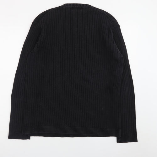 GANT Men's Black Cotton V-Neck Chunky Knit Jumper Size L